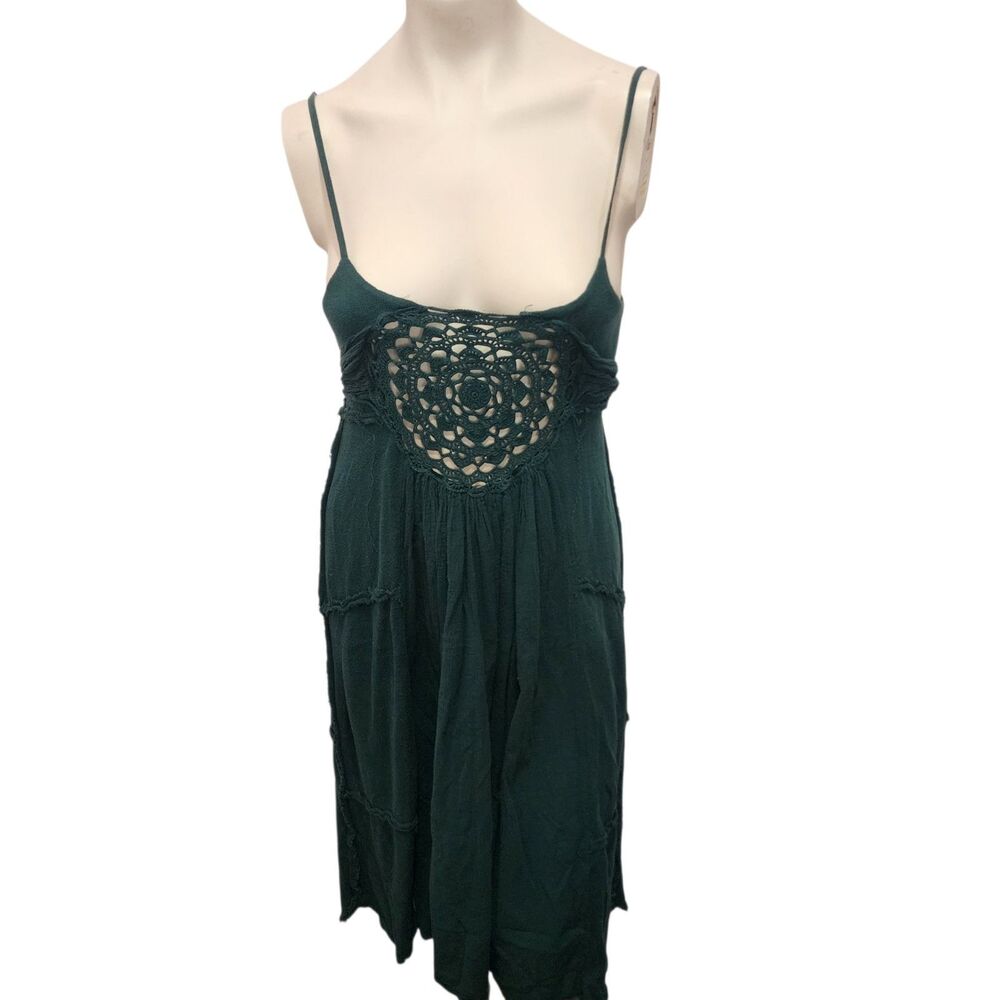 Free People Crochet Lace‎ Slip Dress Green Boho Strappy Festival Small
